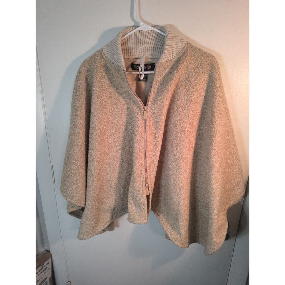 Canada Weathergear Sherpa Bouclé Zip Up Cape Poncho Coat Tan Cream Neutral